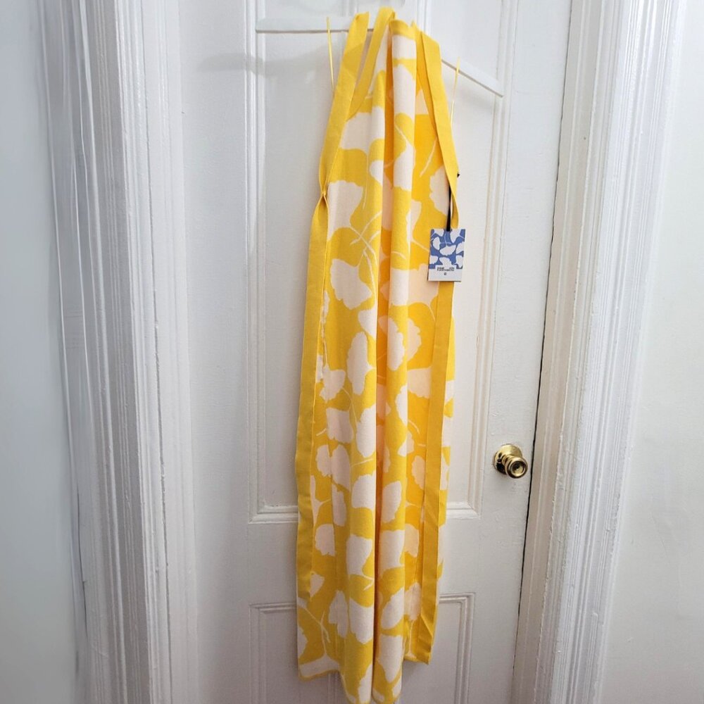 DVF Yellow Dress Halter Tie Neck Ginkgo Yellow Sweaterknit Midi Dress - NWT - Picture 2 of 7
